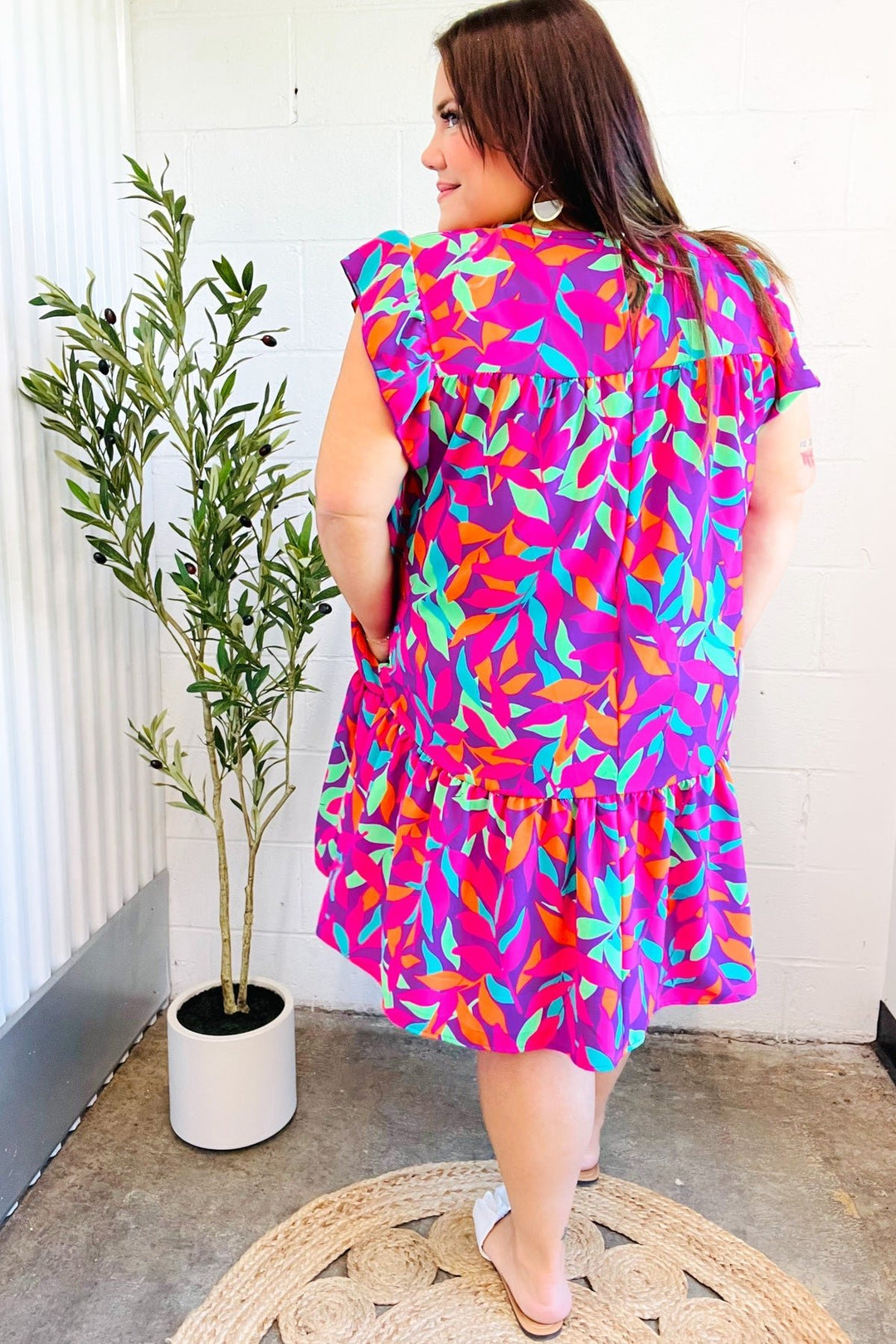 You Got This Purple Abstract Floral Print Tiered Ruffle Sleeve Dress - Nikki &amp; Co. Boutique