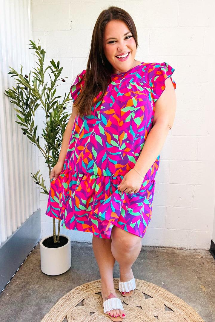 You Got This Purple Abstract Floral Print Tiered Ruffle Sleeve Dress - Nikki &amp; Co. Boutique