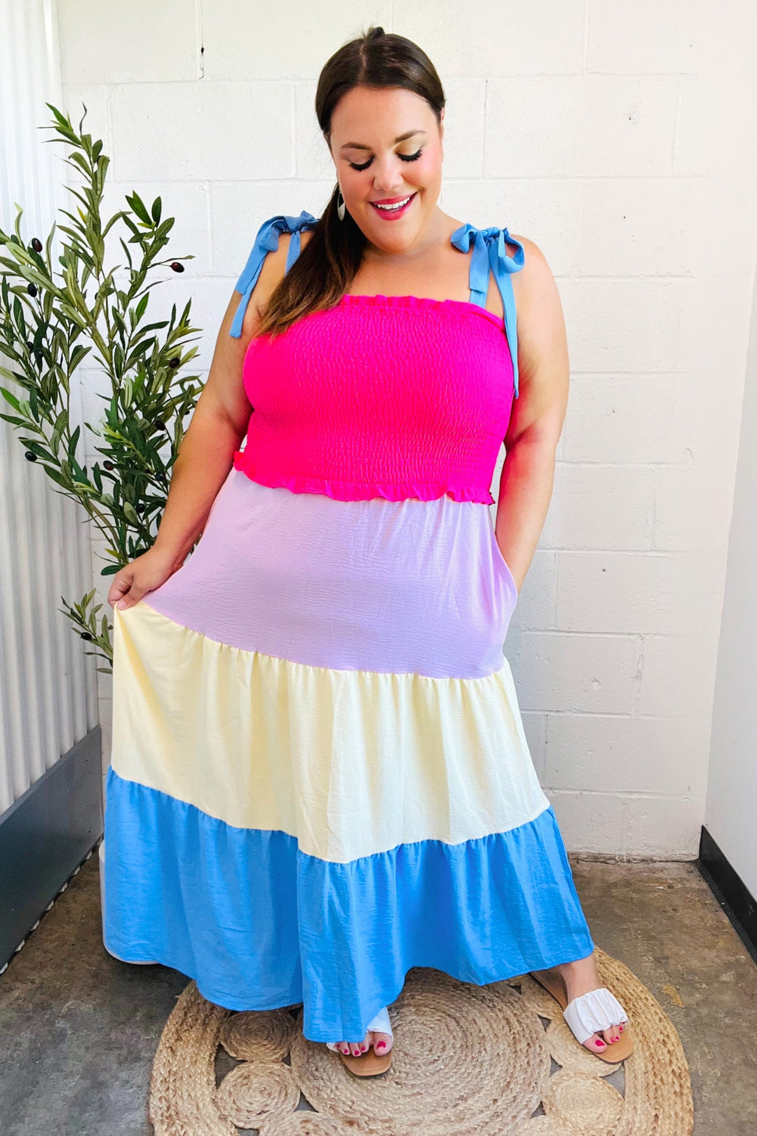 Vacay Vibes Hot Pink &amp; Blue Smocked Color Block Maxi Dress | Nikki &amp; Co. Boutique