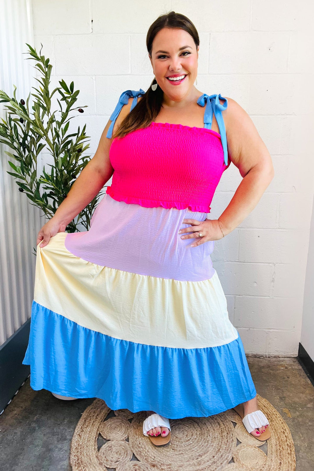 Vacay Vibes Hot Pink &amp; Blue Smocked Color Block Maxi Dress | Nikki &amp; Co. Boutique