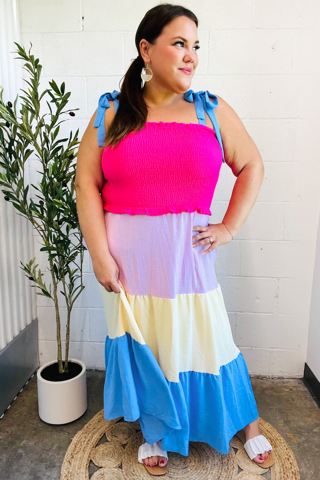 Vacay Vibes Hot Pink &amp; Blue Smocked Color Block Maxi Dress | Nikki &amp; Co. Boutique