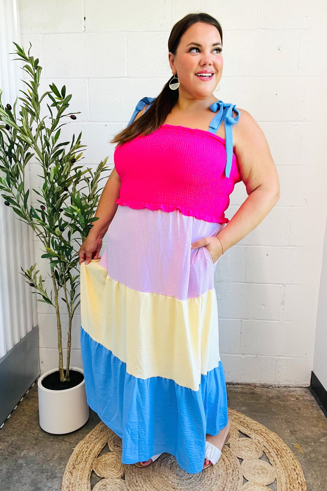 Vacay Vibes Hot Pink &amp; Blue Smocked Color Block Maxi Dress | Nikki &amp; Co. Boutique