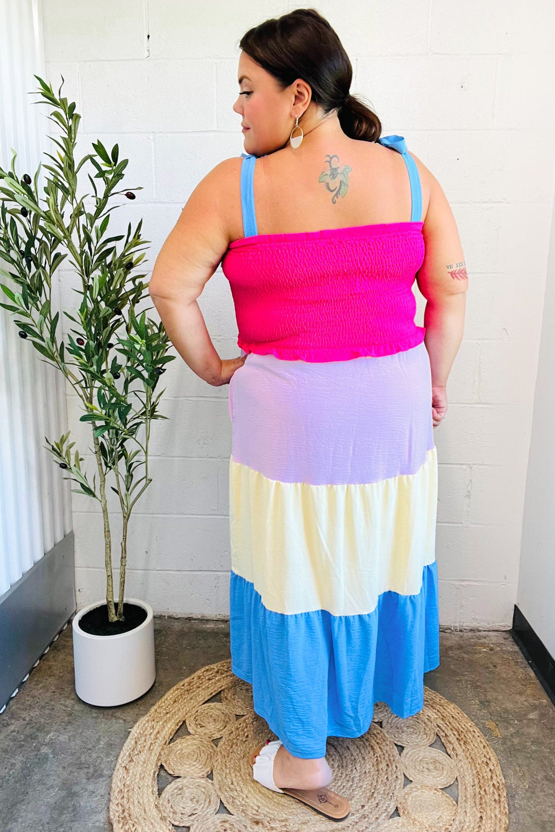 Vacay Vibes Hot Pink &amp; Blue Smocked Color Block Maxi Dress | Nikki &amp; Co. Boutique