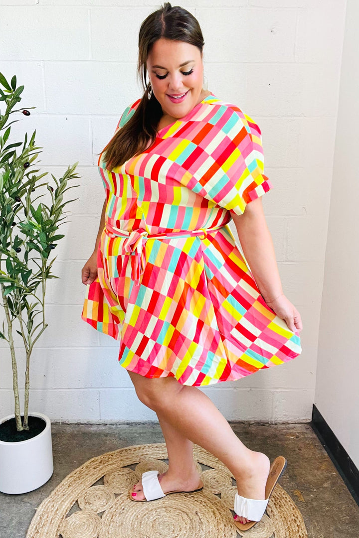 Eyes On You Coral Geo Abstract Surplice Woven Romper - Nikki &amp; Co. Boutique