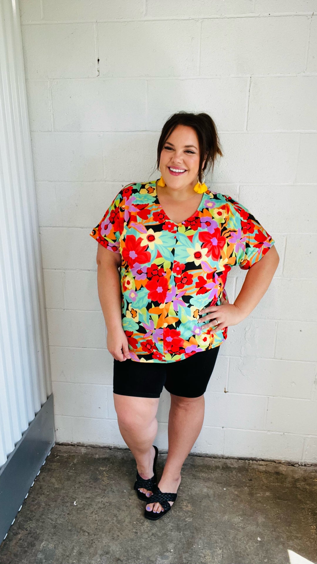 Multicolor Tropical Floral V Neck Drop Shoulder Tops | Nikki &amp; Co. Boutique