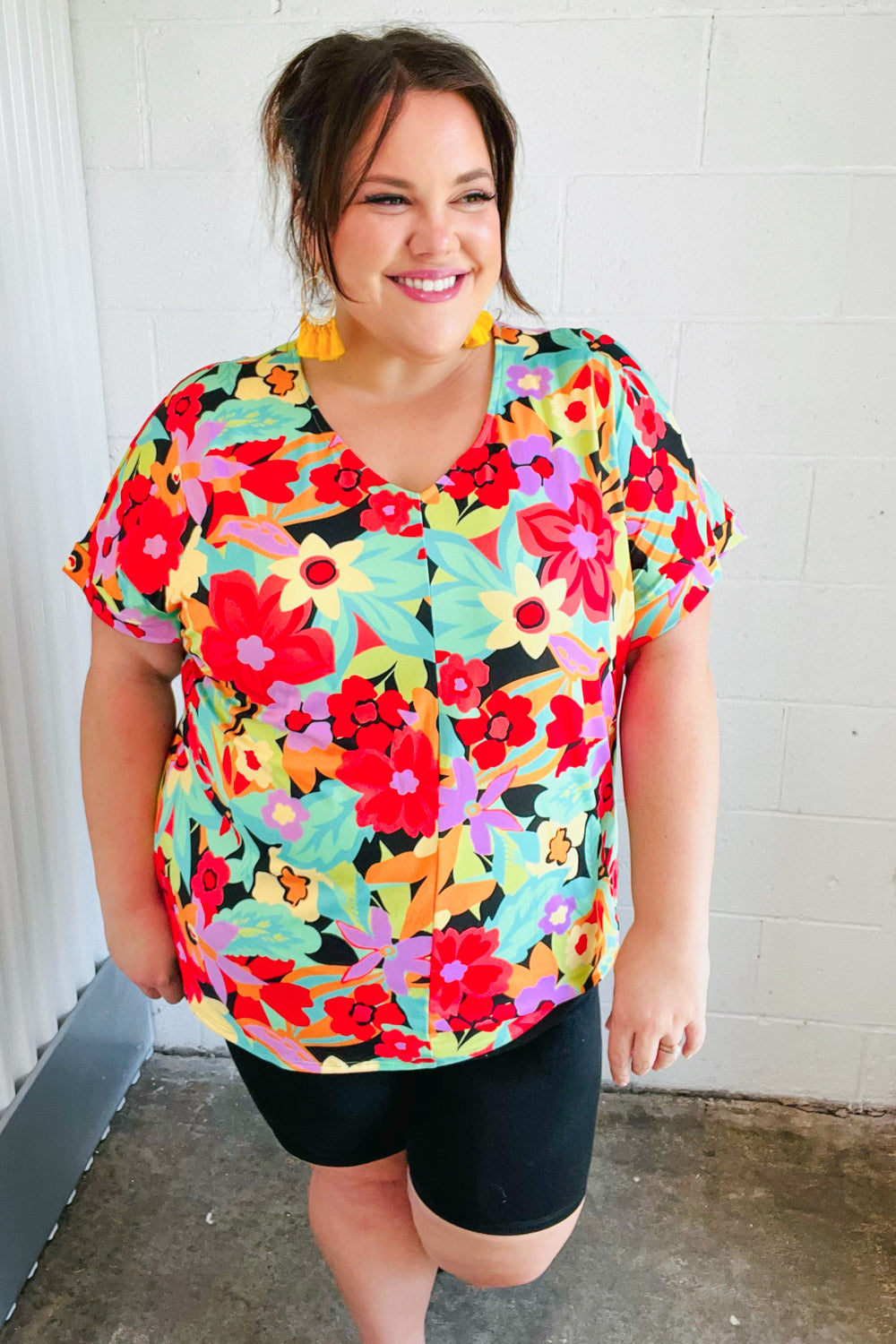 Multicolor Tropical Floral V Neck Drop Shoulder Tops | Nikki &amp; Co. Boutique