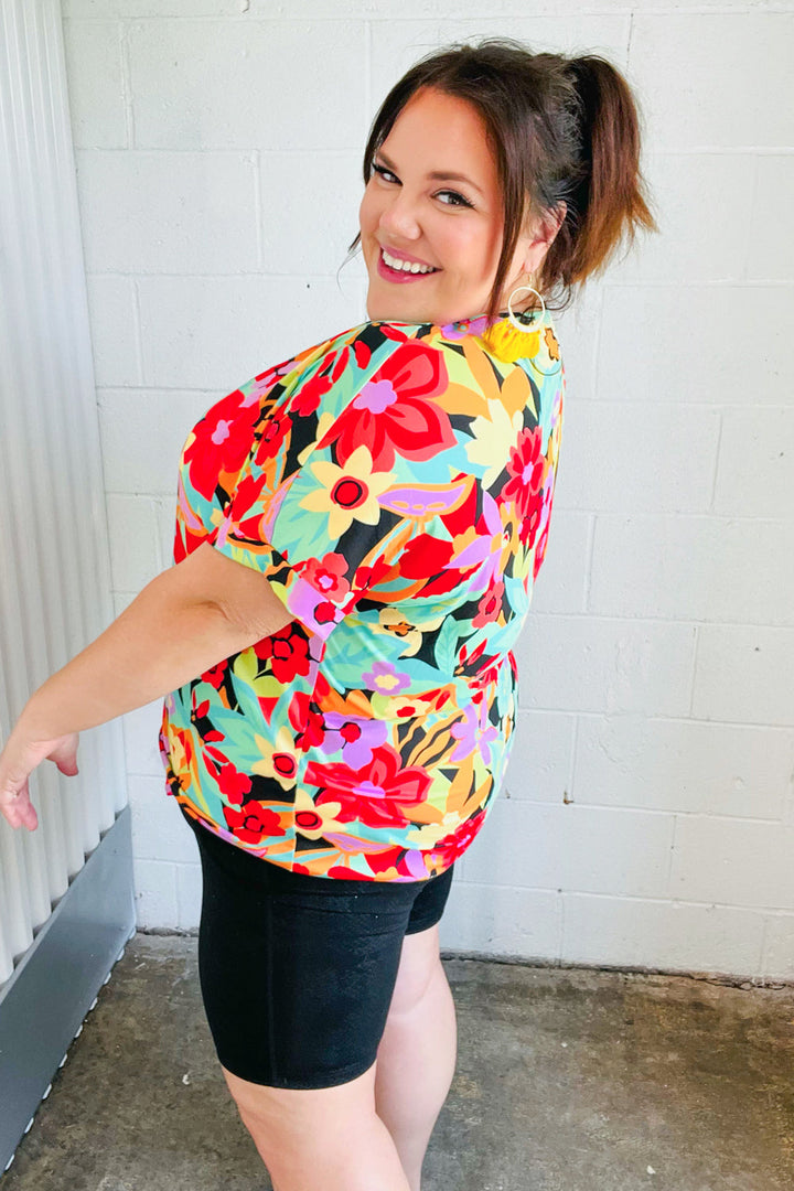 Multicolor Tropical Floral V Neck Drop Shoulder Tops | Nikki &amp; Co. Boutique