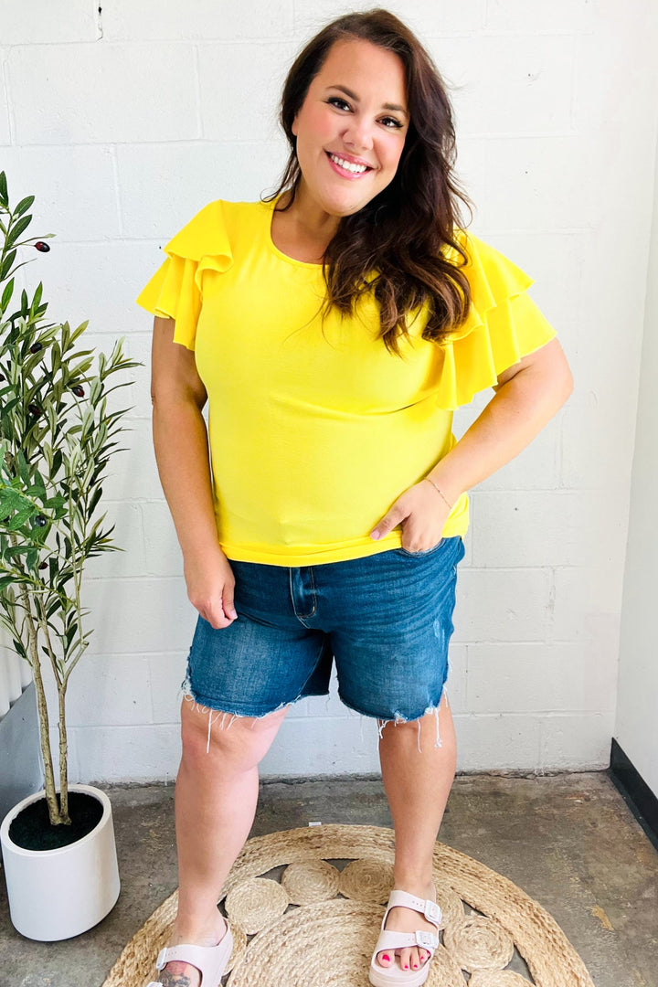 Lovely In Yellow Tiered Double Ruffle Sleeve Woven Tops | Nikki &amp; Co. Boutique