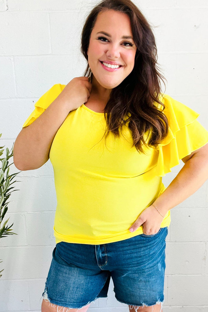 Lovely In Yellow Tiered Double Ruffle Sleeve Woven Tops | Nikki &amp; Co. Boutique