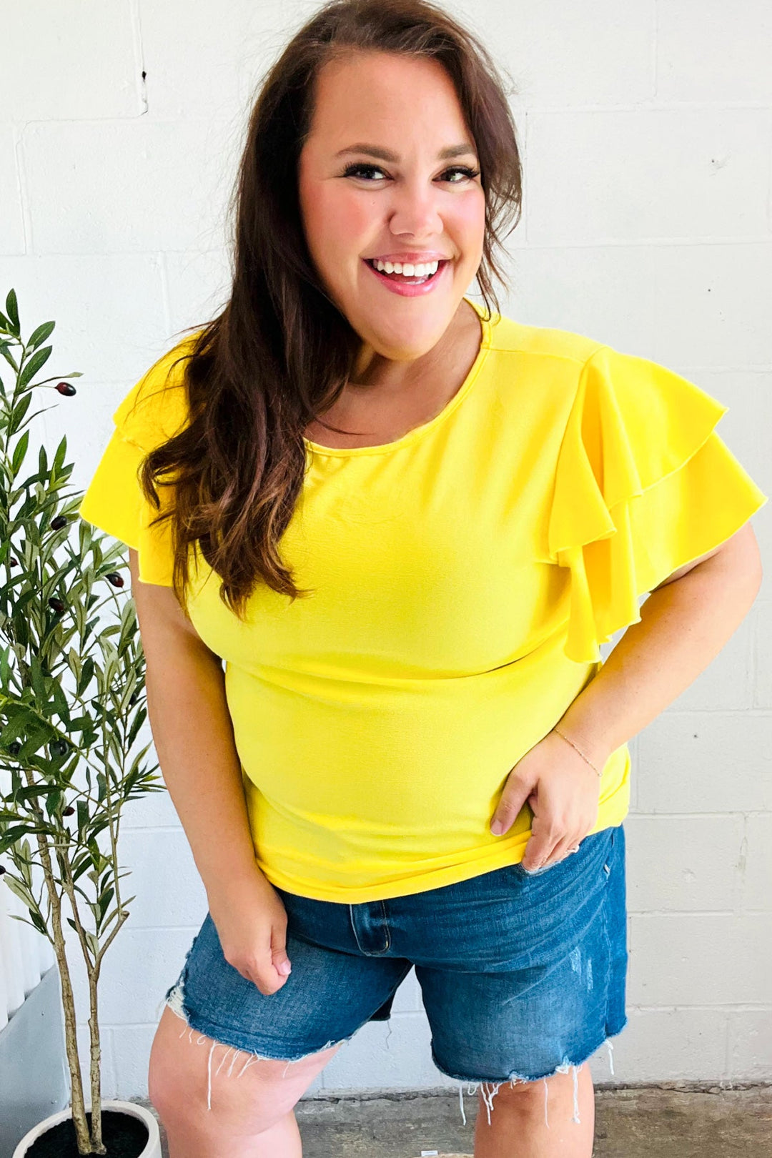Lovely In Yellow Tiered Double Ruffle Sleeve Woven Tops | Nikki &amp; Co. Boutique