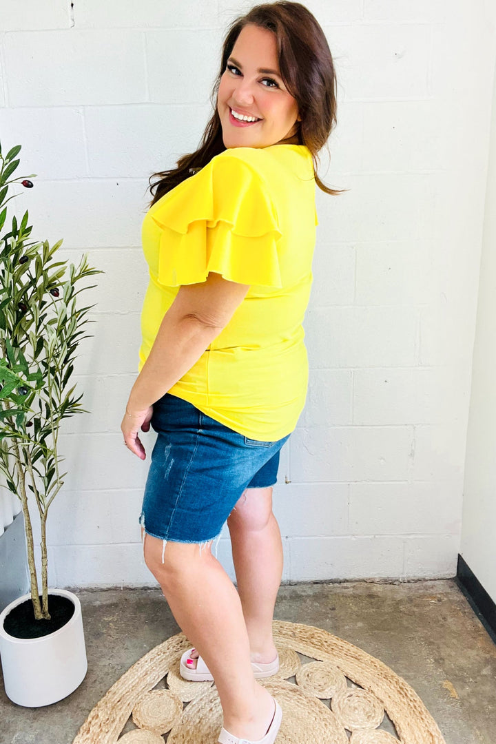 Lovely In Yellow Tiered Double Ruffle Sleeve Woven Tops | Nikki &amp; Co. Boutique