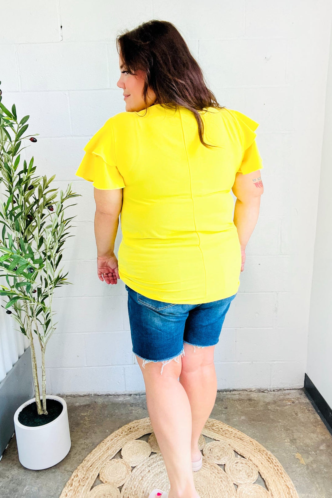Lovely In Yellow Tiered Double Ruffle Sleeve Woven Tops | Nikki &amp; Co. Boutique