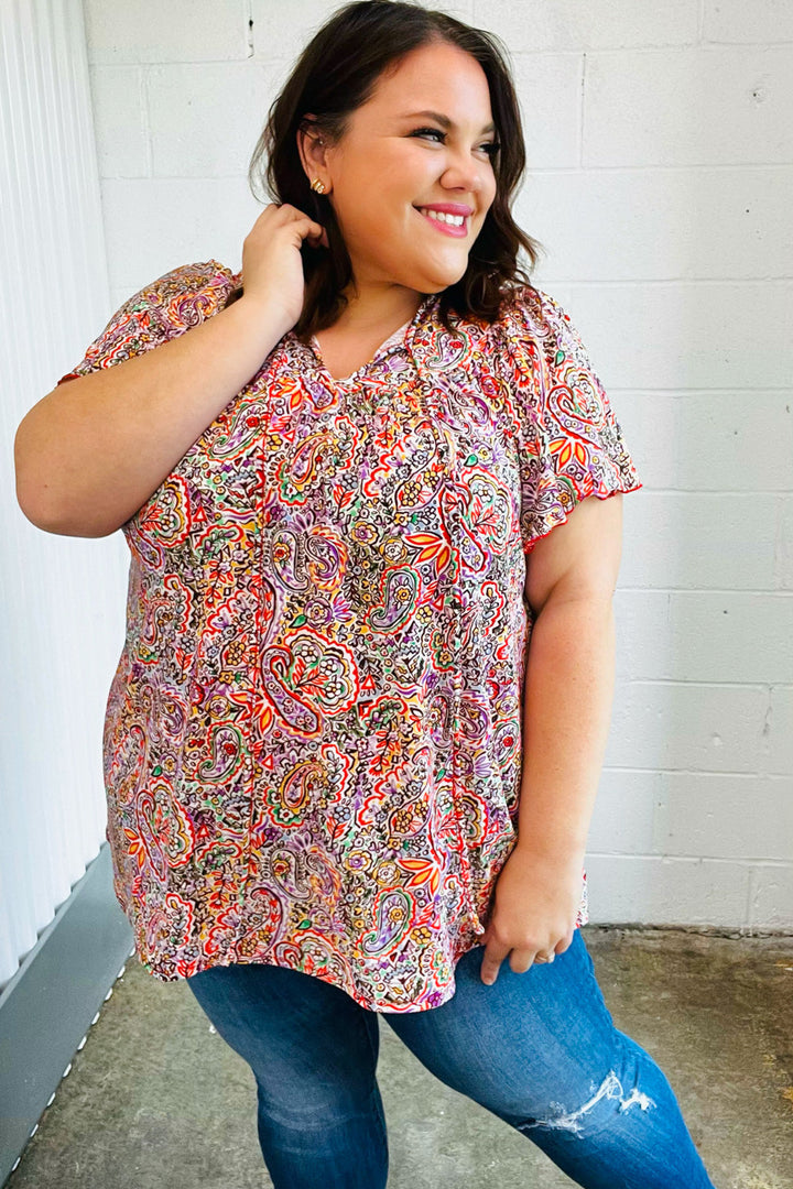 Plum Multicolor Boho Paisley Tie Neck Dolman Tops | Nikki &amp; Co. Boutique