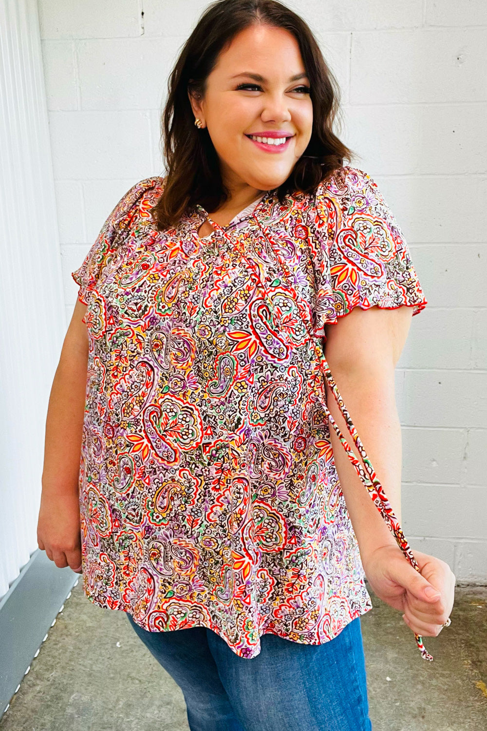 Plum Multicolor Boho Paisley Tie Neck Dolman Tops | Nikki &amp; Co. Boutique