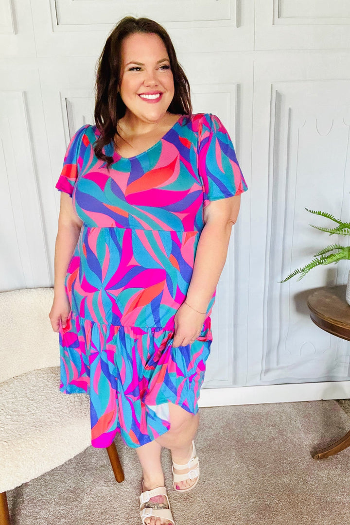 Remember Me Blue &amp; Fuchsia Geo Print V Neck Dress | Nikki &amp; Co. Boutique
