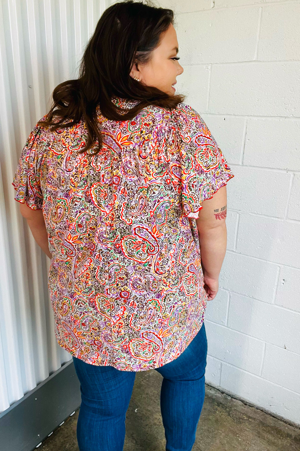 Plum Multicolor Boho Paisley Tie Neck Dolman Tops | Nikki &amp; Co. Boutique