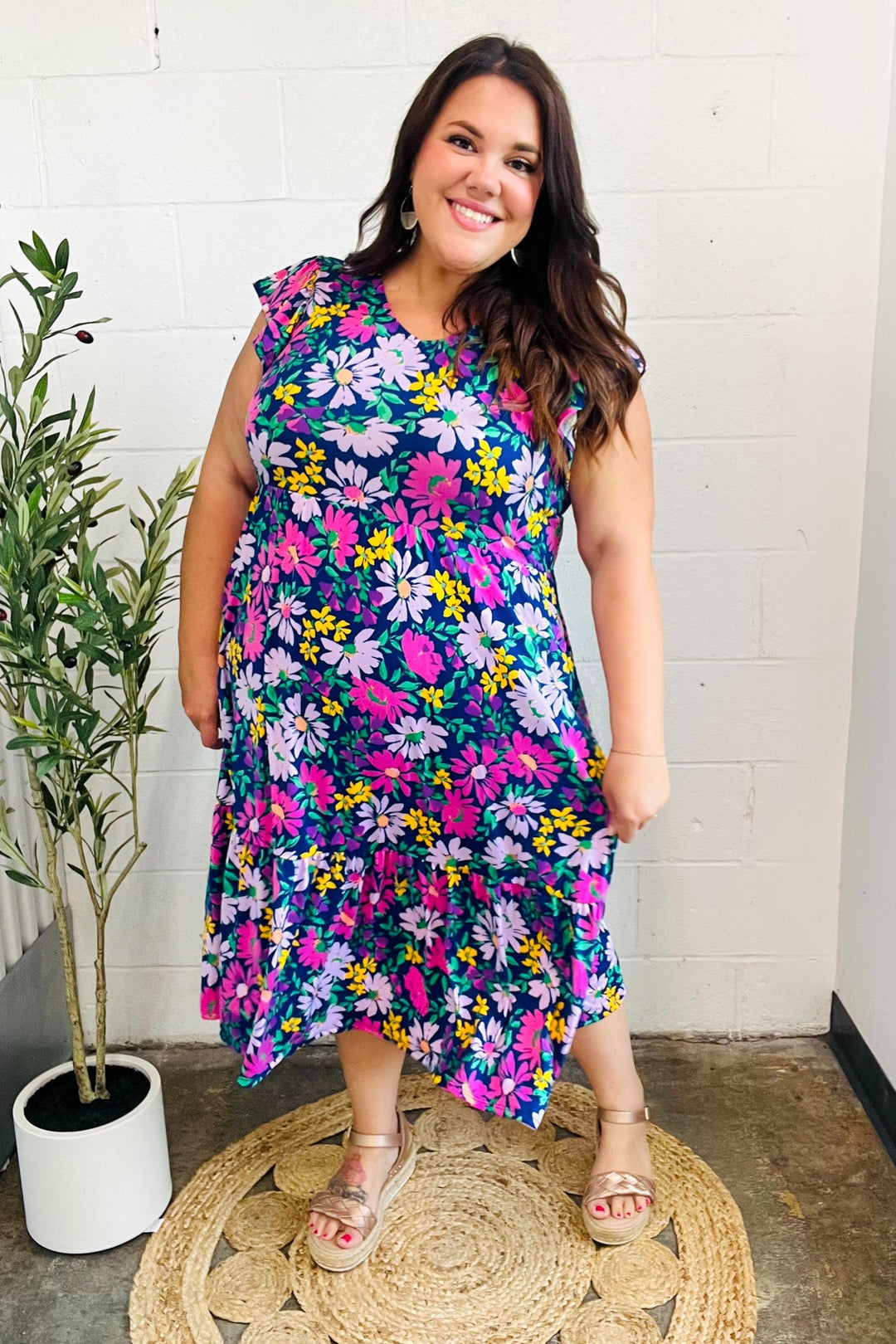 Diva Dreams Navy &amp; Lilac Floral Fit &amp; Flare Midi Dress | Nikki &amp; Co. Boutique