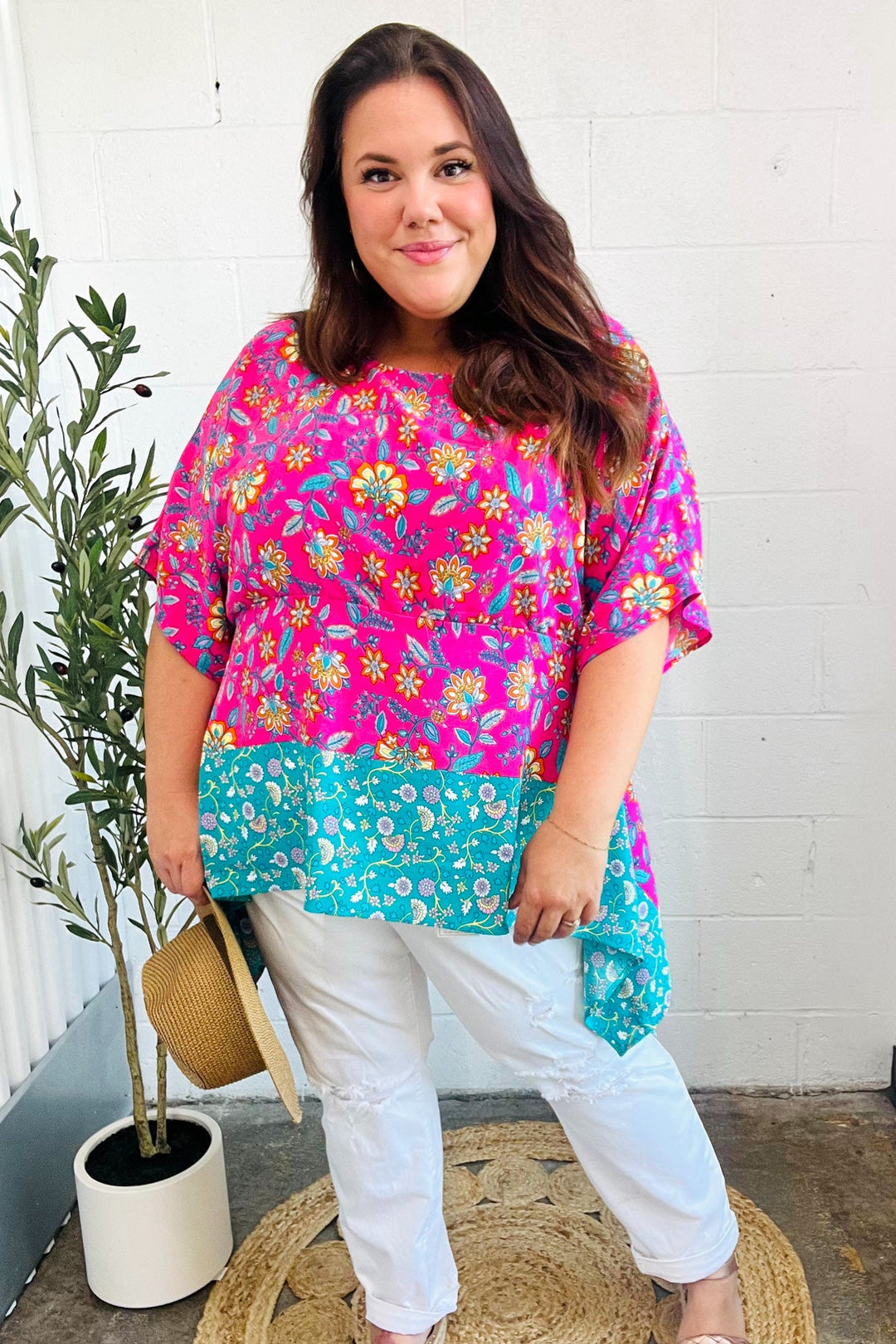 Vacay Ready Fuchsia Paisley Floral Dolman Sleeve Shark Bite Tops | Nikki &amp; Co. Boutique