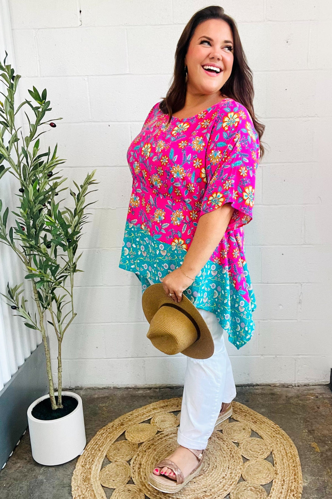 Vacay Ready Fuchsia Paisley Floral Dolman Sleeve Shark Bite Tops | Nikki &amp; Co. Boutique