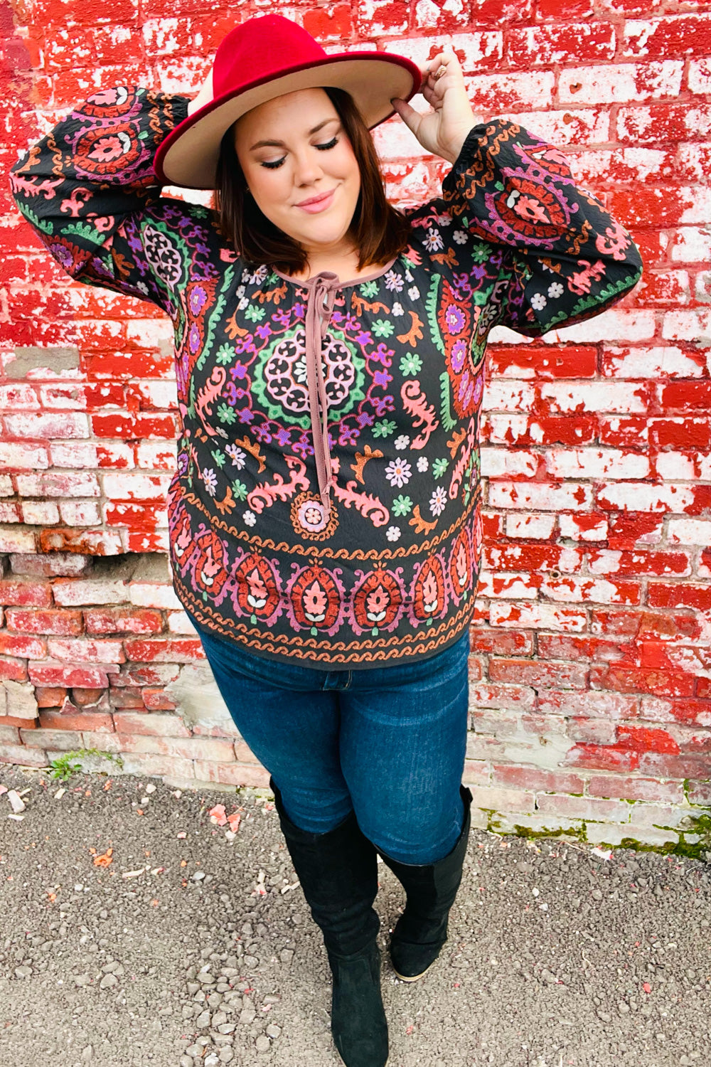 Take The Leap Black &amp; Mauve Border Print Boho Tie Tops | Nikki &amp; Co. Boutique