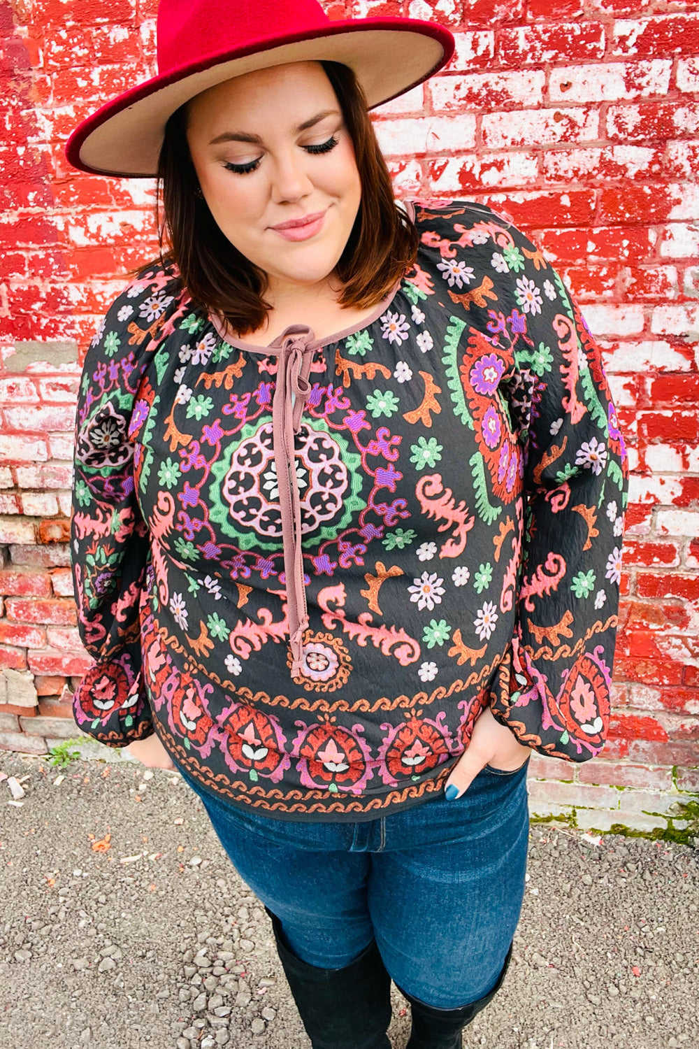 Take The Leap Black &amp; Mauve Border Print Boho Tie Tops | Nikki &amp; Co. Boutique
