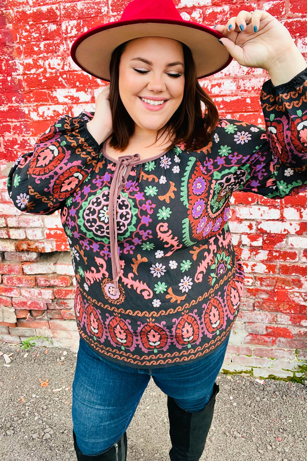 Take The Leap Black &amp; Mauve Border Print Boho Tie Tops | Nikki &amp; Co. Boutique