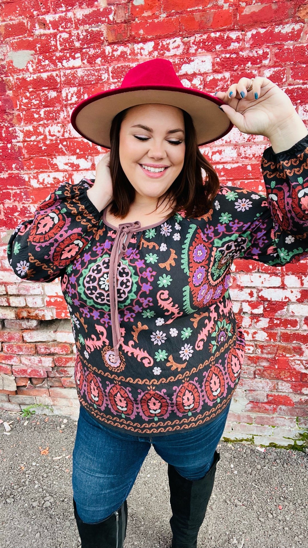 Take The Leap Black &amp; Mauve Border Print Boho Tie Tops | Nikki &amp; Co. Boutique