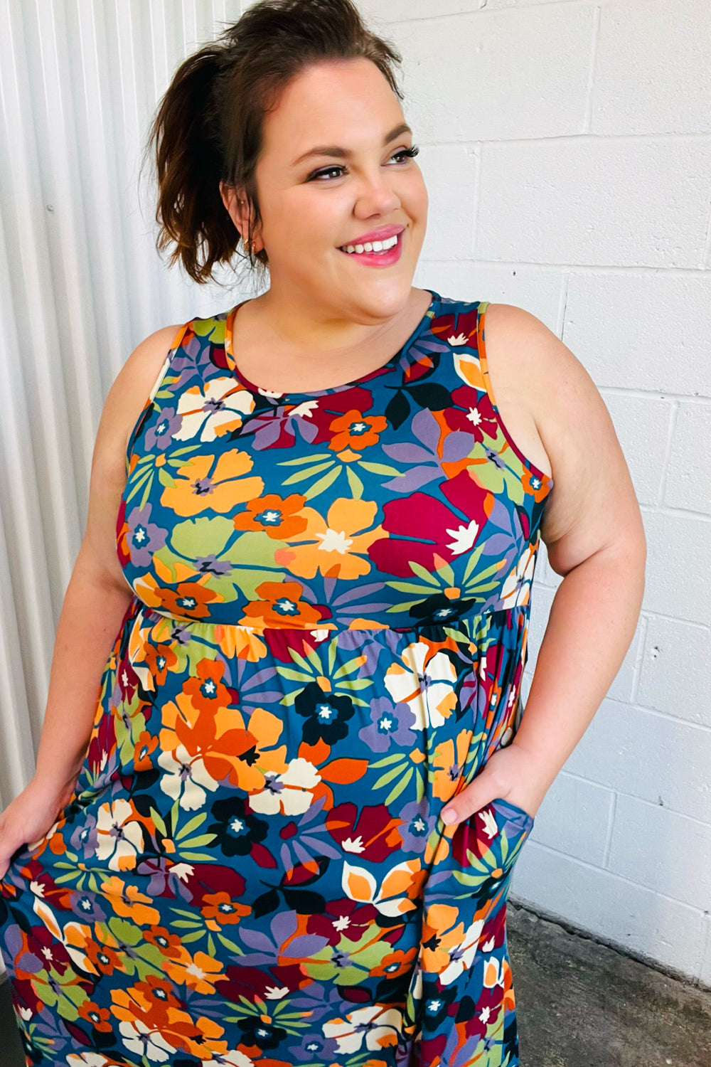 Teal &amp; Maroon Flat Floral  Fit and Flare Sleeveless Maxi Dress | Nikki &amp; Co. Boutique