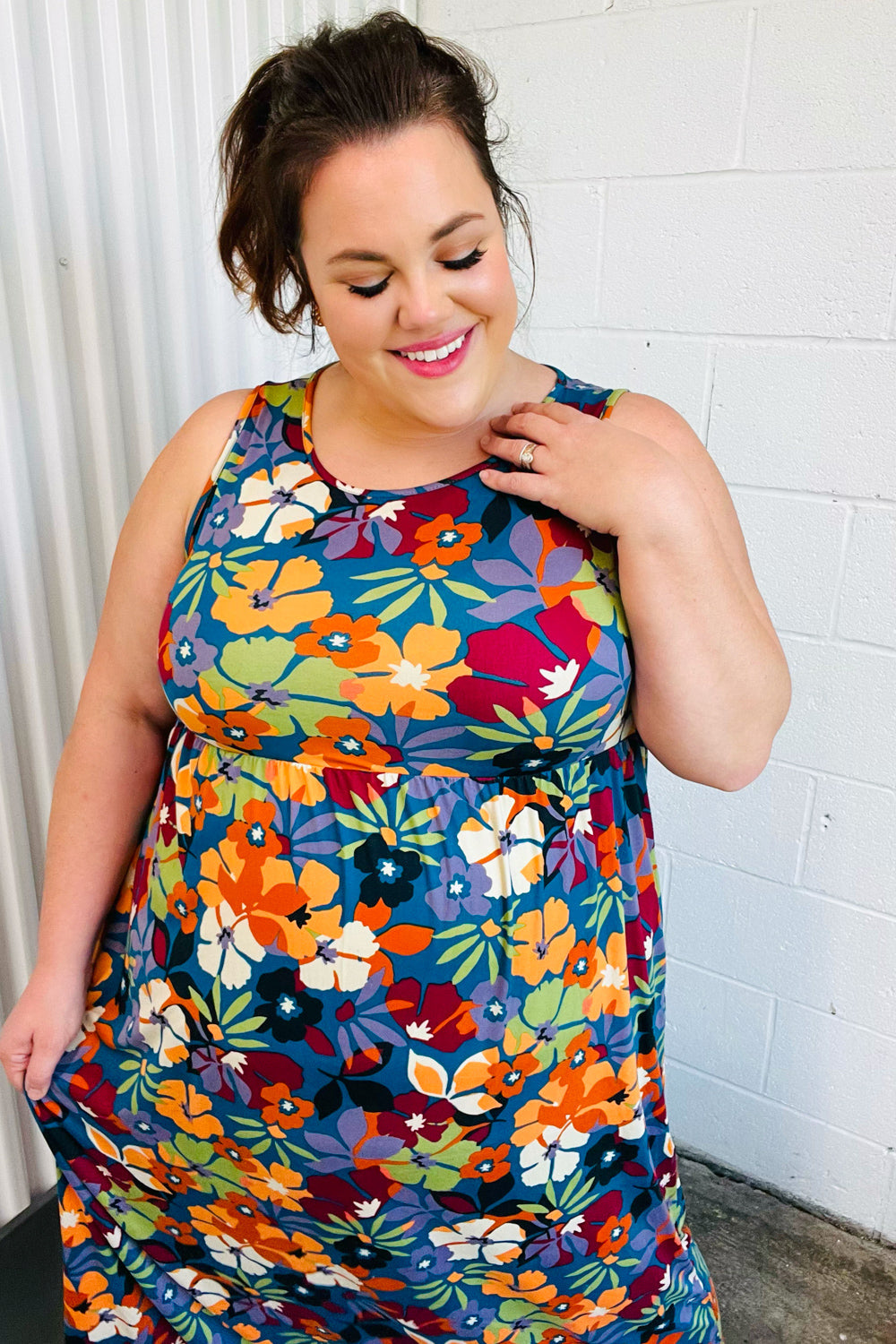 Teal &amp; Maroon Flat Floral  Fit and Flare Sleeveless Maxi Dress | Nikki &amp; Co. Boutique
