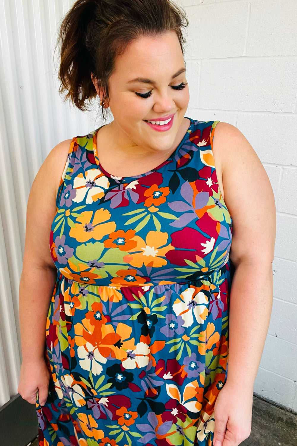 Teal &amp; Maroon Flat Floral  Fit and Flare Sleeveless Maxi Dress | Nikki &amp; Co. Boutique