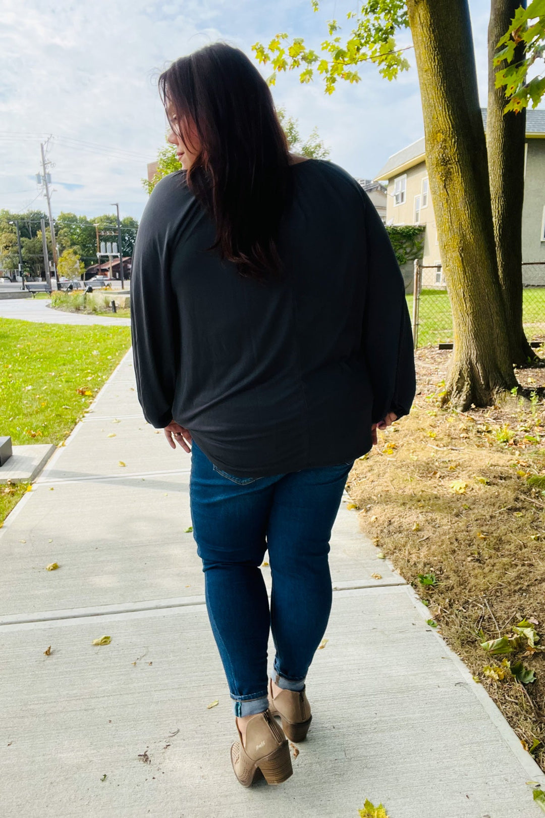 Versatile Charcoal Front Tie Modal Knit Peasant Tops | Nikki &amp; Co. Boutique