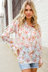 The Feminine Touch Chiffon Button - Down Floral Ruffle Sleeve Blouse - Nikki & Co. Boutique