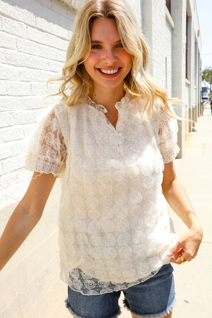 Classy Chic Ivory Swiss Dot Chiffon Button Yoke Lined Blouse | Nikki &amp; Co. Boutique