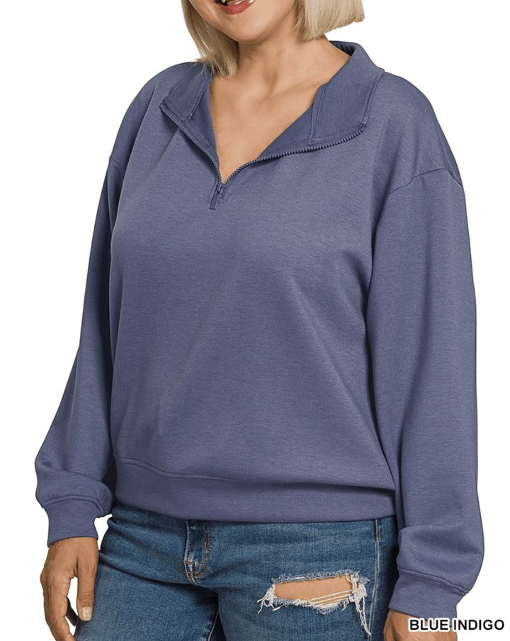 Zenana Plus Size Scuba Half-Zip Pullover – 3 Colors (NP) - Nikki &amp; Co. Boutique