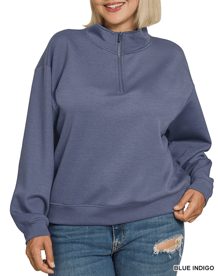 Zenana Plus Size Scuba Half-Zip Pullover – 3 Colors (NP) - Nikki &amp; Co. Boutique