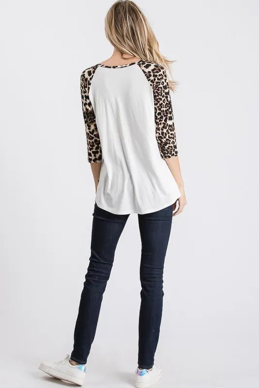 Black Top, Leopard 3/4 Sleeves and Center Heart (NP) | Nikki &amp; Co. Boutique
