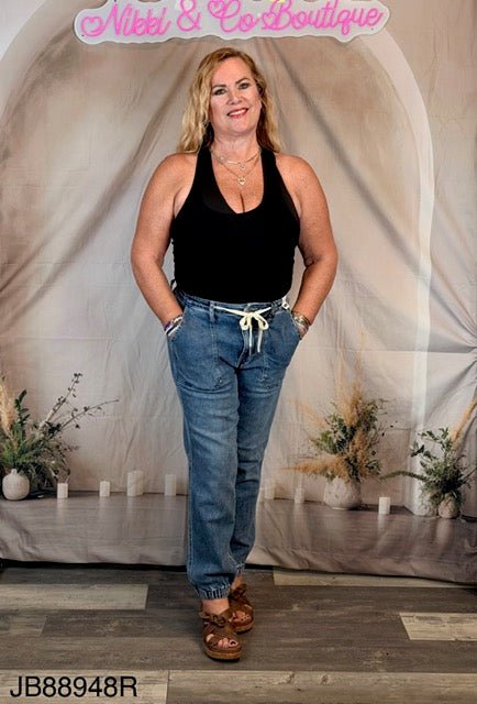 Judy Blue Jeans (NP) - High Waisted Denim Joggers - blue - Nikki and Co Boutique