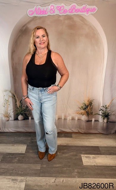 Judy Blue High Waist Destroy &amp; Ripped Straight JB 82600, front view. Judy Blue High Waist Destroy &amp; Ripped Straight Jeans (NP) | Nikki &amp; Co. Boutique