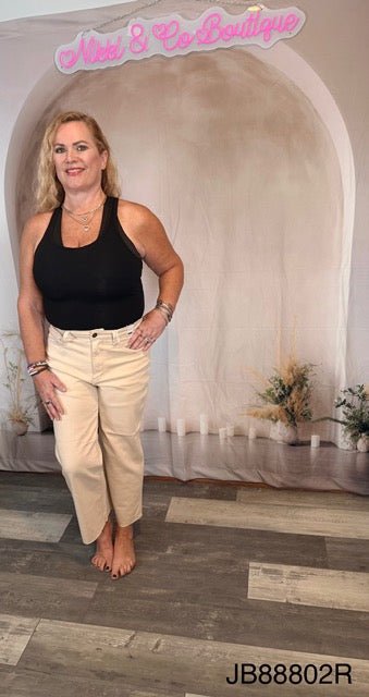 Judy Blue Jeans (NP) - High Waisted Garment Dyed Bone - Wide leg Crop Jeans | Nikki &amp; Co. Boutique