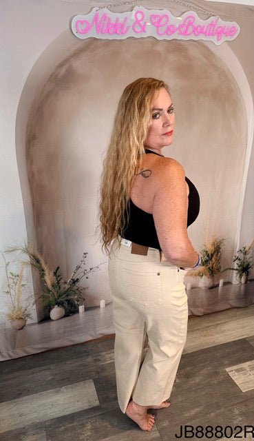 Judy Blue Jeans (NP) - High Waisted Garment Dyed Bone - Wide leg Crop Jeans - Nikki and Co Boutique