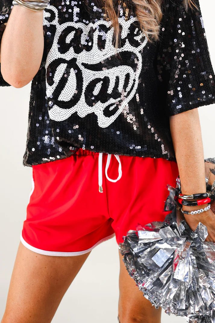 Red and White Drawstring Everyday Shorts (NP) | Nikki &amp; Co. Boutique
