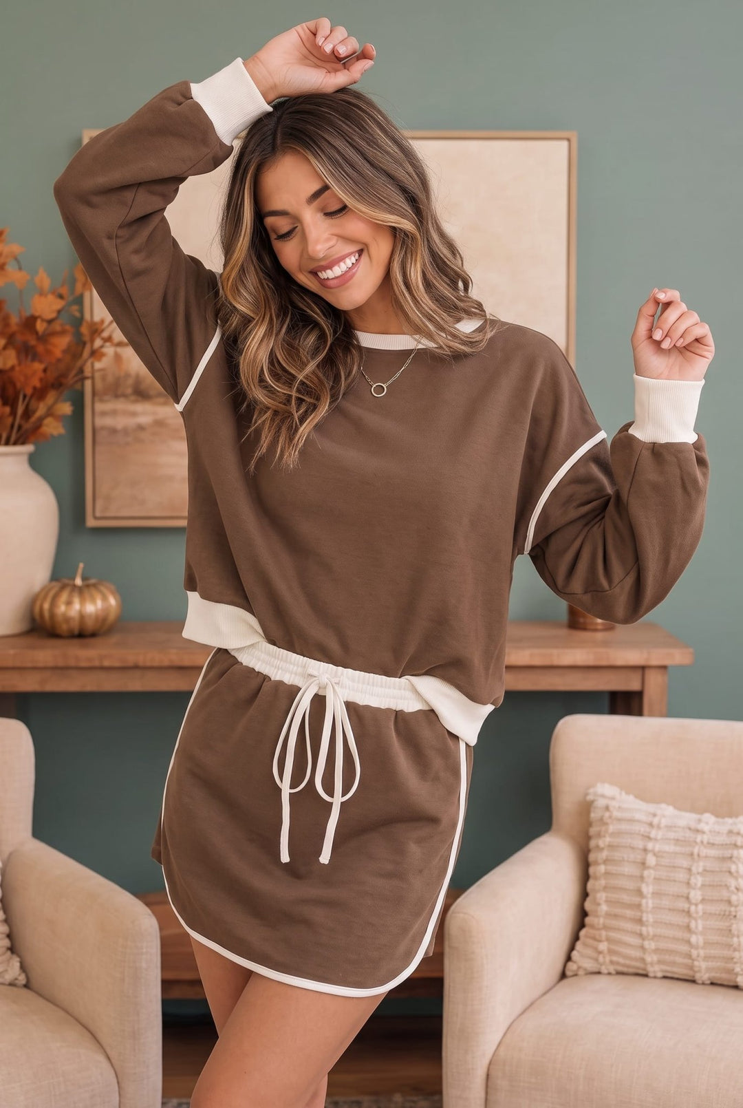 Coffee Run Mocha Sweatshirt and Mini Skort Set - Nikki &amp; Co. Boutique