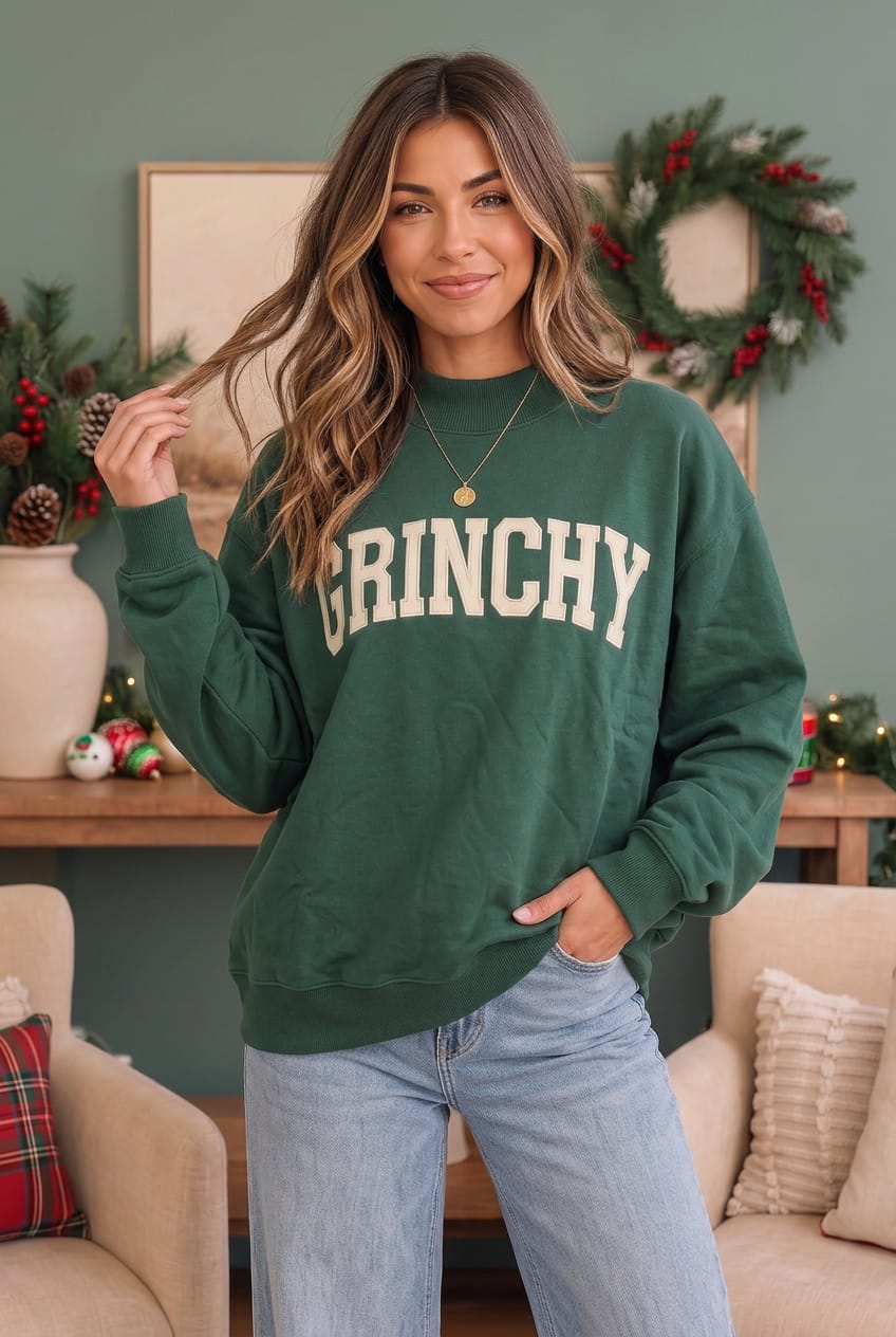 Grinchy Vibes Only Oversized Holiday Sweatshirt - Nikki &amp; Co. Boutique