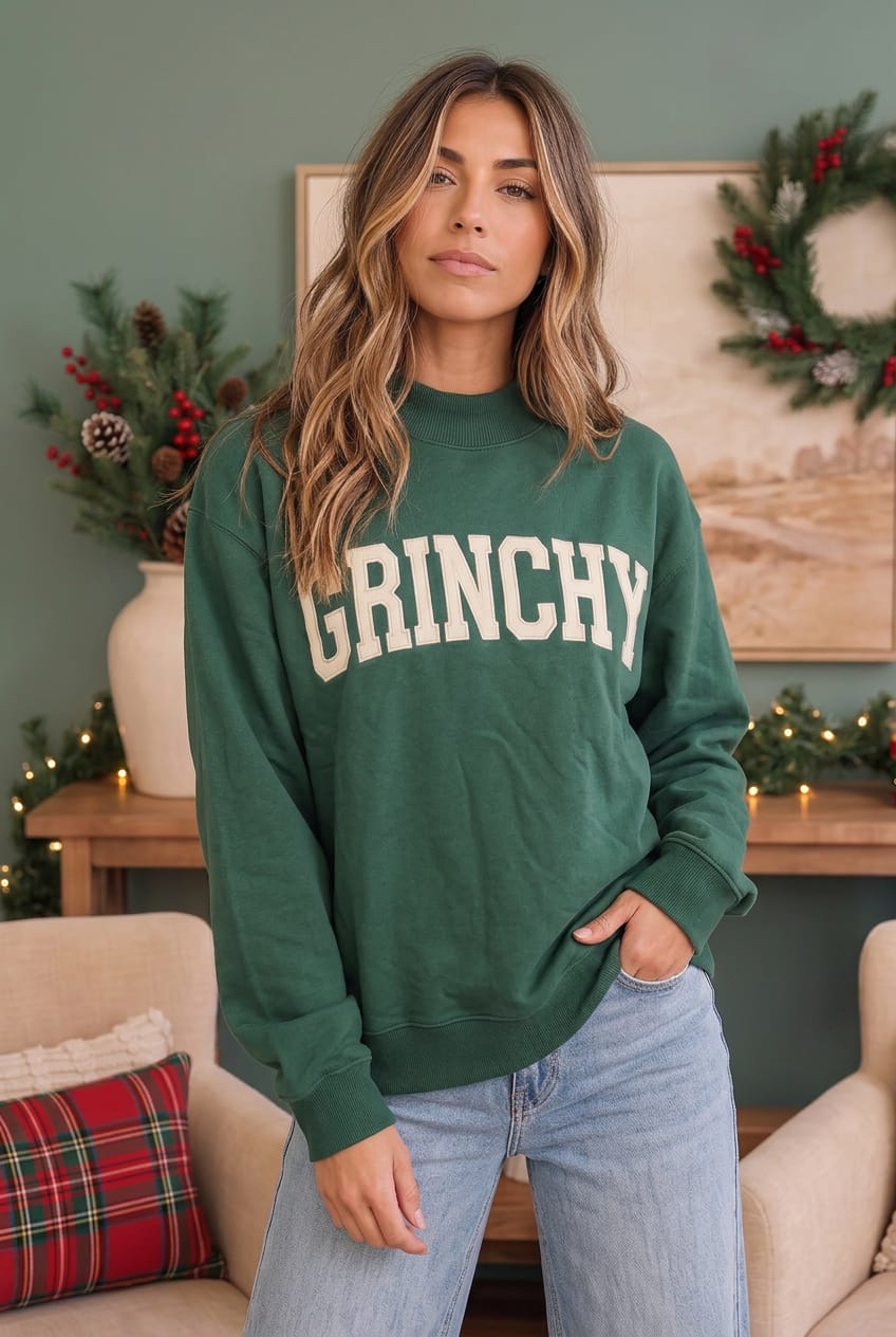 Grinchy Vibes Only Oversized Holiday Sweatshirt - Nikki &amp; Co. Boutique