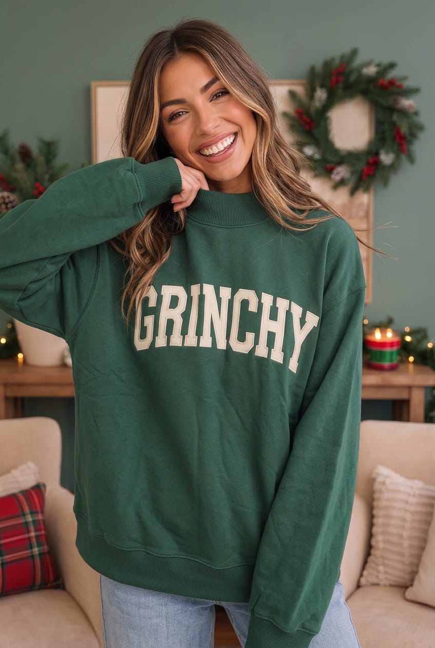 Grinchy Vibes Only Oversized Holiday Sweatshirt - Nikki & Co. Boutique