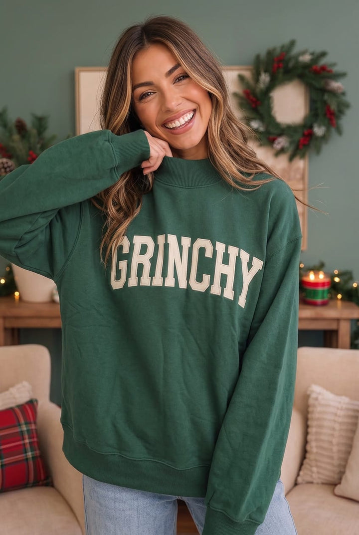 Grinchy Vibes Only Oversized Holiday Sweatshirt - Nikki &amp; Co. Boutique