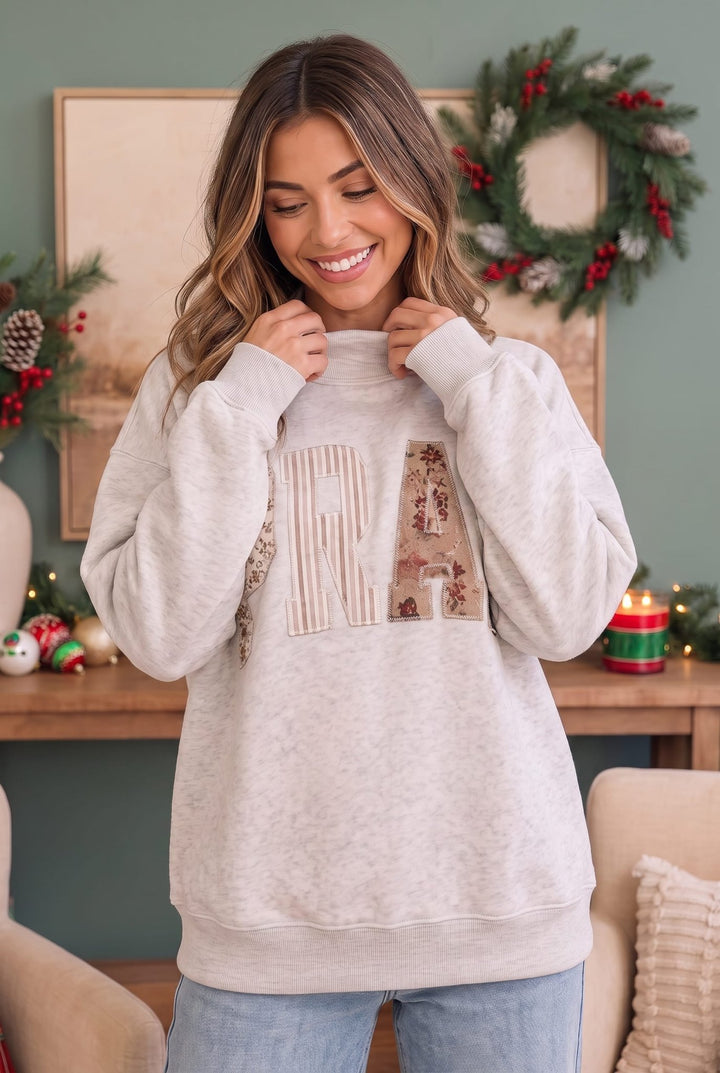 Patchwork Prayers Graphic Sweatshirt in Oatmeal - Nikki &amp; Co. Boutique