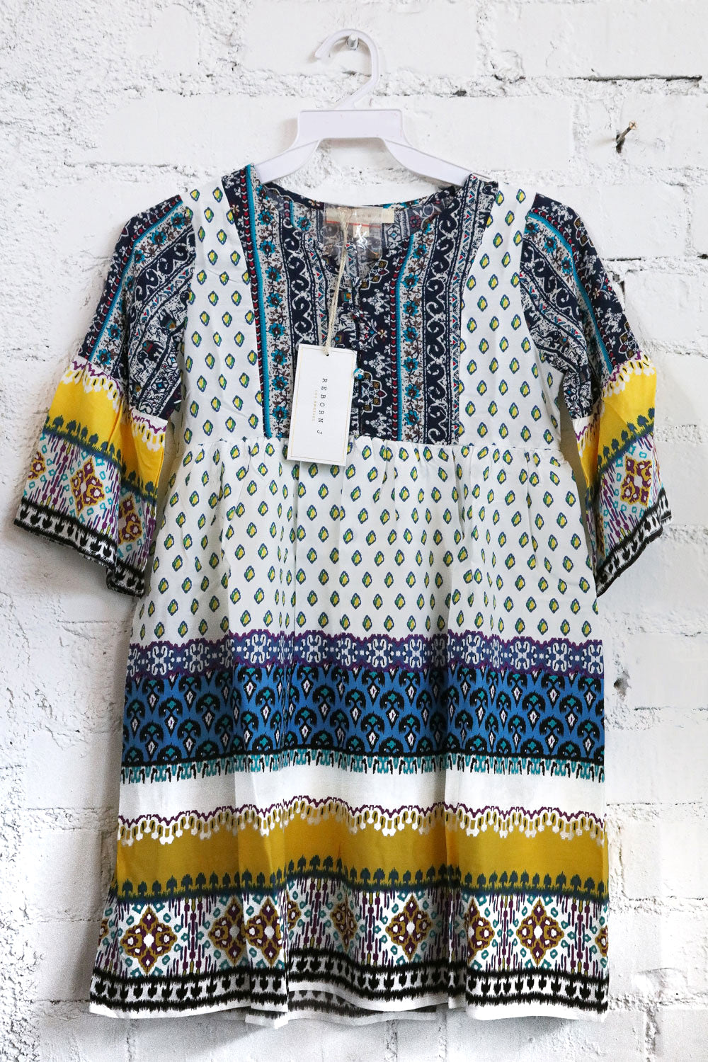 Kids Sunny Days Navy Boho Print 3/4 Sleeve Dress | Nikki &amp; Co. Boutique