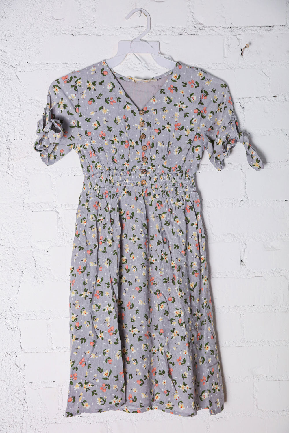 Kids Adorable Blue Smocked Waist Floral Bow Tie Sleeve Dress | Nikki &amp; Co. Boutique