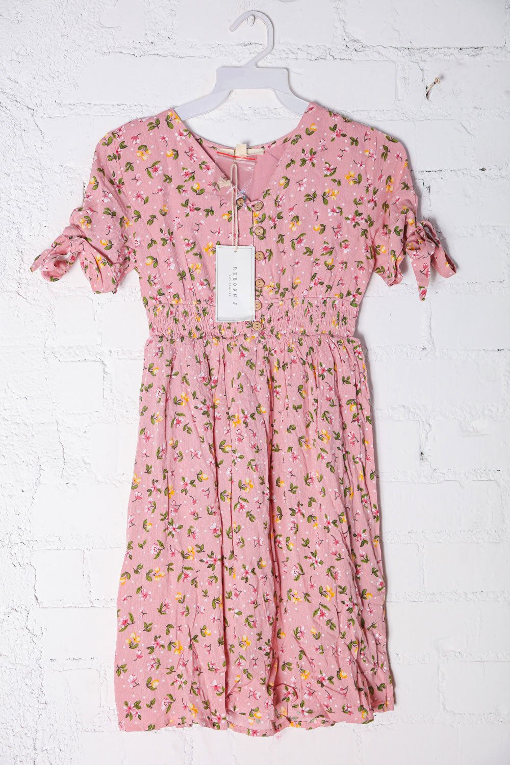 Kids Adorable Rose Smocked Waist Floral Bow Tie Sleeve Dress | Nikki &amp; Co. Boutique